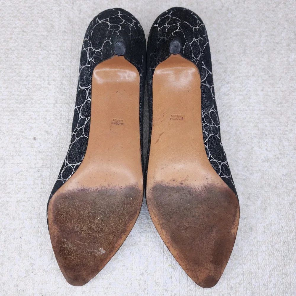 Vintage Martinez Valero Kitten Heel Pumps US 9 Metallic Leather Slip-On Heels